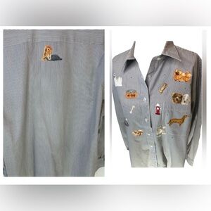 VTG Tia Dog Appliqué Button Down PinStripe Embellished Women's XL Lightweight